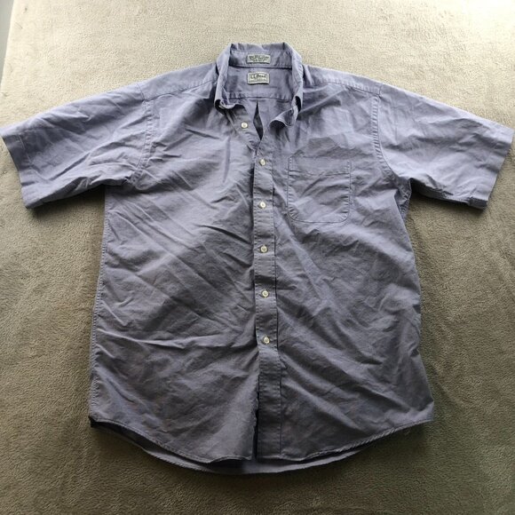 L.L.Bean Mens Dress Shirt Large 16 Neck Cotton Short Sleeve Classic Purple - Picture 9 of 12